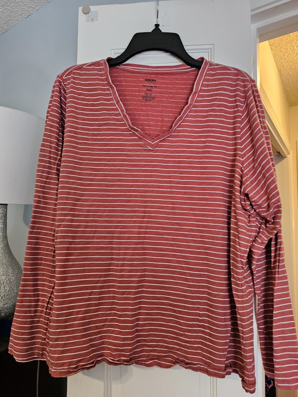 4/$25 Sonoma Red and White Striped V-Neck Long Sleeve Shirt